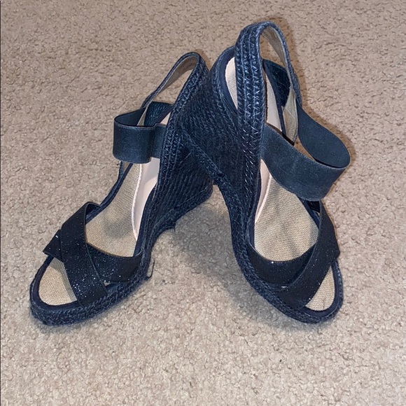 Black Espadrille Wedges Sz 8 - Picture 1 of 6